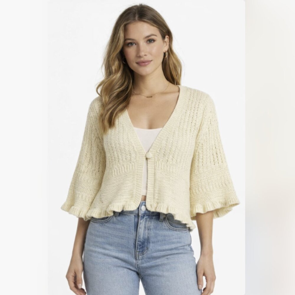 New August Silk Beige/Cream Crochet Boho Crop Top Large